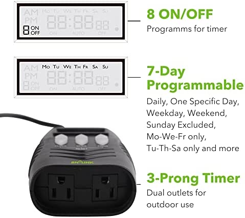 BN-LINK 7 Day Outdoor Heavy Duty Digital Programmable Timer BND/U78, 125VAC, 60Hz, Dual Outlet, Weatherproof, Heavy Duty, Accurate for Lamps Ponds Christmas Lights 1875W 1/2HP ETL Listed 2 BN-LINK 7 Day Outdoor Heavy Duty Digital Programmable Timer BND/U78, 125VAC, 60Hz, Dual Outlet, Weatherproof, Heavy Duty, Accurate for Lamps Ponds Christmas Lights 1875W 1/2HP ETL Listed - Image 2