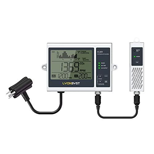 Lyonsyst CC201 CO2 Monitor and Controller with 15ft Remote Sensor for Indoor Garden and hydroponics Grow System,Digital co2 Controller for Grow Room 1 hydroponic co2 regulator