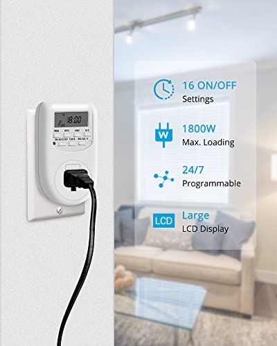 NICREW Outlet Timer, 24 Hours Programmable and Plug in Timer for Electrical Outlets Indoor, Digital Timer for Aquarium Light and Lamp, 15A / 1800W 4 NICREW Outlet Timer, 24 Hours Programmable and Plug in Timer for Electrical Outlets Indoor, Digital Timer for Aquarium Light and Lamp, 15A / 1800W - Image 4