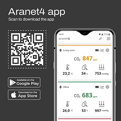 SAF Aranet4 Home: Wireless Indoor Air Quality Monitor for Home, Office or School 4 SAF Aranet4 Home: Wireless Indoor Air Quality Monitor for Home, Office or School - Image 4