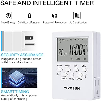 VIVOSUN 7 Day Programmable Digital Timer with Dual Outlet, 20 On/Off UL Listed Heavy Duty Plug-in Outlet Timer with Countdown Setting, Indoor for Lamp, Fan, Heater, Humidifiers, Aquarium (2 Pack) 5 VIVOSUN 7 Day Programmable Digital Timer with Dual Outlet, 20 On/Off UL Listed Heavy Duty Plug-in Outlet Timer with Countdown Setting, Indoor for Lamp, Fan, Heater, Humidifiers, Aquarium (2 Pack) - Image 5