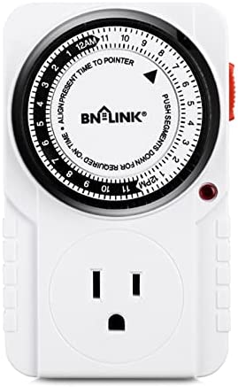 BN-LINK 24 Hour Plug-in Mechanical Timer Grounded Aquarium, Grow Light, Hydroponics, Pets, Home, Kitchen, Office, Appliances, ETL Listed 125VAC, 60 Hz, 1875W, 15A, 1/2HP (1) 1 hydroponic timer