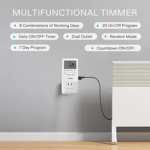 VIVOSUN 7 Day Programmable Digital Timer with Dual Outlet, 20 On/Off UL Listed Heavy Duty Plug-in Outlet Timer with Countdown Setting, Indoor for Lamp, Fan, Heater, Humidifiers, Aquarium (2 Pack) 3 VIVOSUN 7 Day Programmable Digital Timer with Dual Outlet, 20 On/Off UL Listed Heavy Duty Plug-in Outlet Timer with Countdown Setting, Indoor for Lamp, Fan, Heater, Humidifiers, Aquarium (2 Pack) - Image 3