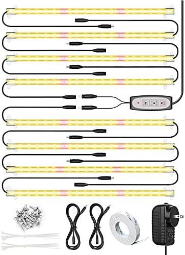 LED Grow Light Strip, 8 Pack Grow Lights for Indoor Plants, 80W Full Spectrum Plant Lights with 4 Dimmable Level, Auto On/Off 3/6/12H Timer, Sunlike Grow Lamp for Seedling Veg Flower Hydroponics 1 hydroponic grow lights led