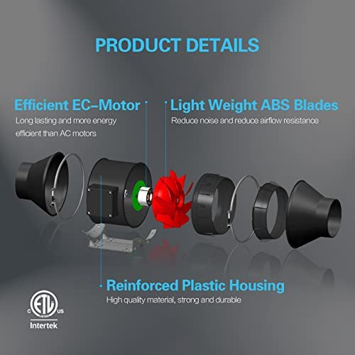 iPower 4 Inch Inline Duct Ventilation Smart Fan, Carbon Filter, 8 Feet Ducting with Temperature Humidity App Control via WiFi, Voice Control with Alexa for Grow Tent, Black 6 iPower 4 Inch Inline Duct Ventilation Smart Fan, Carbon Filter, 8 Feet Ducting with Temperature Humidity App Control via WiFi, Voice Control with Alexa for Grow Tent, Black - Image 6