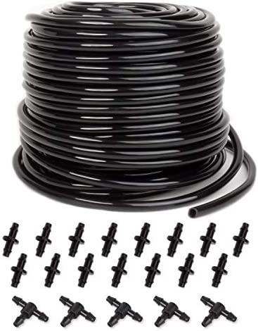 MoHern Drip Irrigation Tubing, 100 Feet 1/4 Inch Drip Line Irrigation Hose with 20 Pcs Drip Irrigation Parts, Drip Irrigation Kit 1 hydroponic tubing and fittings