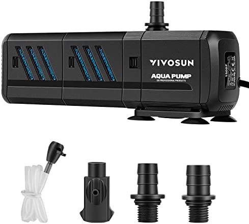 VIVOSUN 400GPH Submersible Pump(1500L/H, 15W), Ultra Quiet 4-in-1 Water Pump with 5.2ft High Lift, Fountain Pump with 5ft Power Cord, 3 Nozzles for Fish Tank, Pond, Aquarium, Statuary, Hydroponics 1 hydroponic pump