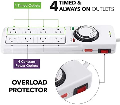 BN-LINK 8 Outlet Surge Protector with Mechanical Timer (4 Outlets Timed, 4 Outlets Always On) - White 2 BN-LINK 8 Outlet Surge Protector with Mechanical Timer (4 Outlets Timed, 4 Outlets Always On) - White - Image 2