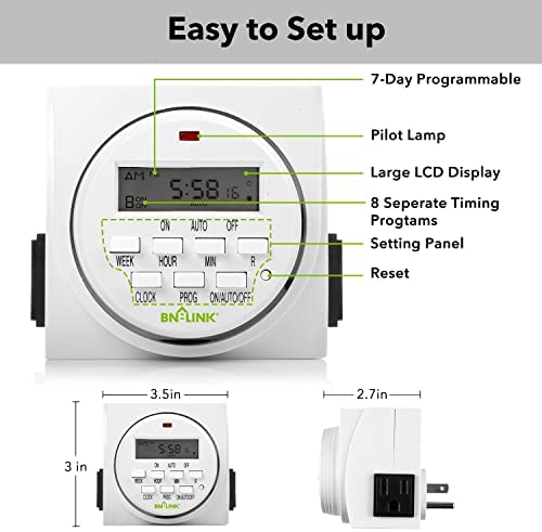 BN-LINK 7 Day Heavy Duty Digital Programmable Timer, FD60 U6, 115V, 60Hz, Dual Outlet, Indoor, for Lamp Light Fan Security UL Listed 3 BN-LINK 7 Day Heavy Duty Digital Programmable Timer, FD60 U6, 115V, 60Hz, Dual Outlet, Indoor, for Lamp Light Fan Security UL Listed - Image 3