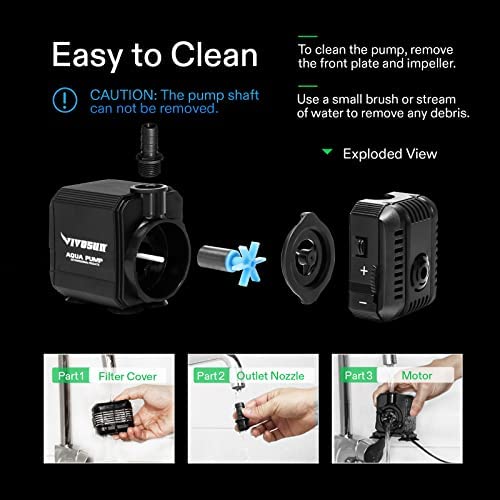 VIVOSUN 2-pack 210GPH Submersible Pump(800L/H, 8W), Ultra Quiet Water Pump with 3.3ft High Lift, Fountain Pump with 5ft Power Cord, 2 Nozzles for Fish Tank, Pond, Aquarium, Statuary, Hydroponics 5 VIVOSUN 2-pack 210GPH Submersible Pump(800L/H, 8W), Ultra Quiet Water Pump with 3.3ft High Lift, Fountain Pump with 5ft Power Cord, 2 Nozzles for Fish Tank, Pond, Aquarium, Statuary, Hydroponics - Image 5