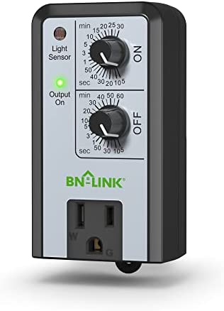 BN-LINK Short Period Repeat Cycle Intermittent Timer, Interval Timer - Day, Night, or 24 Hour Operation, Photocell Light Sensor Dusk to Dawn for Hydroponics Aquaponics Aeroponics 1 hydroponic pump timer