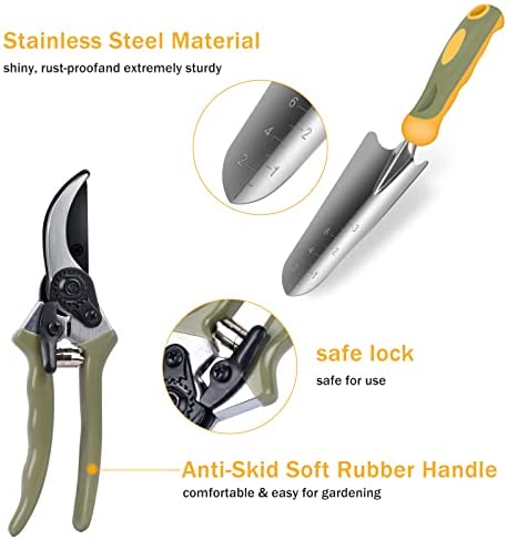 Garden Tool Set, WisaKey 9 Piece Stainless Steel Heavy Duty Green Gardening Tools with Non-Slip Ergonomic Handle, Durable Garden Tool Bag, Ideal Gardening Hand Tools, Gardening Gifts for Women and Men 5 Garden Tool Set, WisaKey 9 Piece Stainless Steel Heavy Duty Green Gardening Tools with Non-Slip Ergonomic Handle, Durable Garden Tool Bag, Ideal Gardening Hand Tools, Gardening Gifts for Women and Men - Image 5