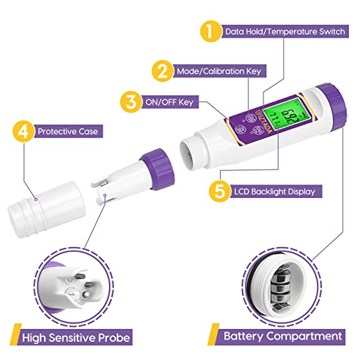 CIZTADA Smart PH Tester for Water Hydroponics Digital PH EC TDS Meter with ATC High Accuracy Multi-Functional Water Tester for Indoor Plant Grow, DWC, Wine, Pools& Spas and Aquariums 2 CIZTADA Smart PH Tester for Water Hydroponics Digital PH EC TDS Meter with ATC High Accuracy Multi-Functional Water Tester for Indoor Plant Grow, DWC, Wine, Pools& Spas and Aquariums - Image 2