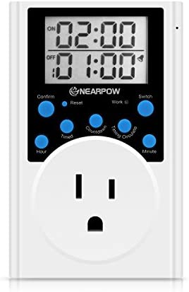 Timer Outlet, Nearpow Multifunctional Infinite Cycle Programmable Plug-in Digital Timer Switch with 3-Prong Outlet for Appliances, Energy-Saving Timer, 15A/1800W 1 hydroponic pump timer