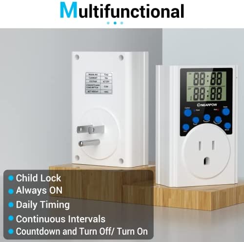 Timer Outlet, Nearpow Multifunctional Infinite Cycle Programmable Plug-in Digital Timer Switch with 3-Prong Outlet for Appliances, Energy-Saving Timer, 15A/1800W 2 Timer Outlet, Nearpow Multifunctional Infinite Cycle Programmable Plug-in Digital Timer Switch with 3-Prong Outlet for Appliances, Energy-Saving Timer, 15A/1800W - Image 2