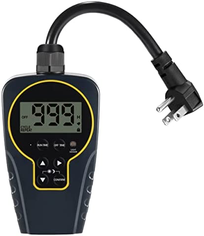 Techbee 1 s to 999 h Short/Long On-Off Interval Repeat Cycle Timer Plug Outlet with Countdown and Light Sensor, Waterproof for Outdoor (15A 3/4HP) 1 hydroponic timer