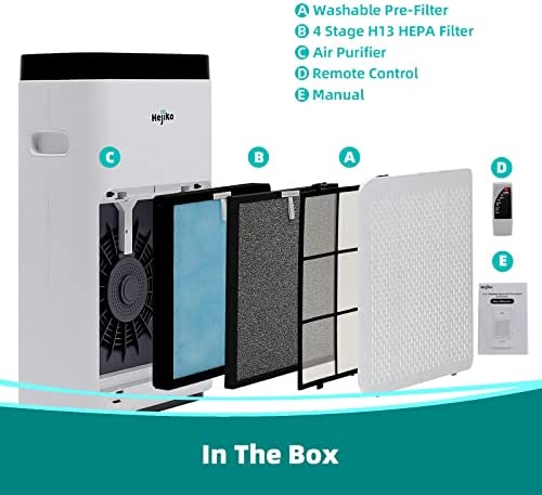 Hejiko Air Purifiers for Home Large Room,1200 sq ft, 5 Stage Filtration System, H13 True HEPA with Washable Filter, Remove 99.97% Allergens, Dust, Pet Hair, Pollen, Smoke, Air Quality Sensor, 20dB 8 Hejiko Air Purifiers for Home Large Room,1200 sq ft, 5 Stage Filtration System, H13 True HEPA with Washable Filter, Remove 99.97% Allergens, Dust, Pet Hair, Pollen, Smoke, Air Quality Sensor, 20dB - Image 8