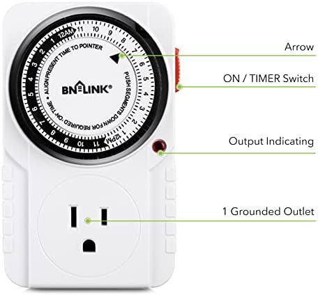 BN-LINK 24 Hour Plug-in Mechanical Timer Grounded Aquarium, Grow Light, Hydroponics, Pets, Home, Kitchen, Office, Appliances, ETL Listed 125VAC, 60 Hz, 1875W, 15A, 1/2HP (1) 2 BN-LINK 24 Hour Plug-in Mechanical Timer Grounded Aquarium, Grow Light, Hydroponics, Pets, Home, Kitchen, Office, Appliances, ETL Listed 125VAC, 60 Hz, 1875W, 15A, 1/2HP (1) - Image 2