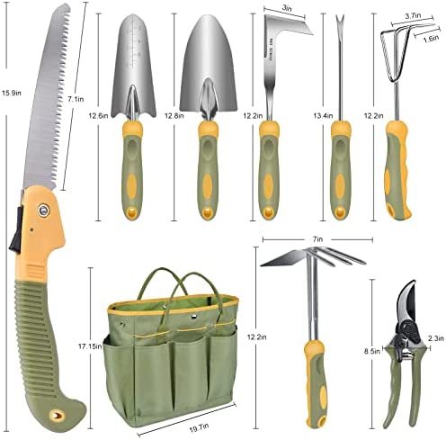 Garden Tool Set, WisaKey 9 Piece Stainless Steel Heavy Duty Green Gardening Tools with Non-Slip Ergonomic Handle, Durable Garden Tool Bag, Ideal Gardening Hand Tools, Gardening Gifts for Women and Men 2 Garden Tool Set, WisaKey 9 Piece Stainless Steel Heavy Duty Green Gardening Tools with Non-Slip Ergonomic Handle, Durable Garden Tool Bag, Ideal Gardening Hand Tools, Gardening Gifts for Women and Men - Image 2