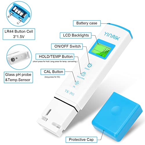 YINMIK pH Meter, Digital pH Tester for Hydroponics, pH Temp Meter with Horizontal Display for Pool, Spa, Hot Tub, Indoor Plants, Koi Ponds, Drinking Water, Wine Beer Making, Aquarium, Aquaculture 2 YINMIK pH Meter, Digital pH Tester for Hydroponics, pH Temp Meter with Horizontal Display for Pool, Spa, Hot Tub, Indoor Plants, Koi Ponds, Drinking Water, Wine Beer Making, Aquarium, Aquaculture - Image 2