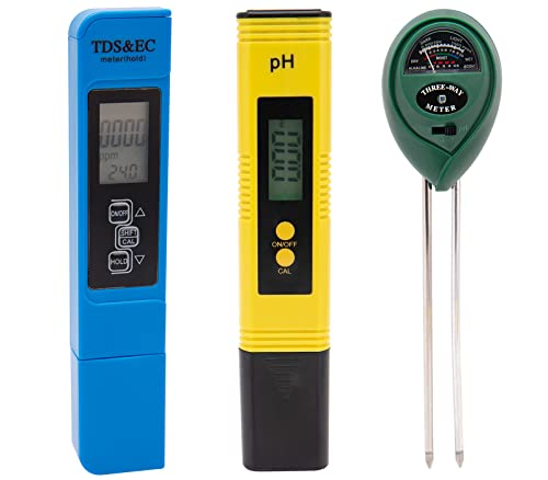 PH Tester, TDS PPM Meter, Soil PH Meter 3-in-1 PH/EC Digital Kit - Lab PH Meters, Soil Moisture Tester, TDS and EC Pen Combo for Water, Home, Hydroponics, Plants Garden Soil and Aquarium 1 hydroponic ph tester