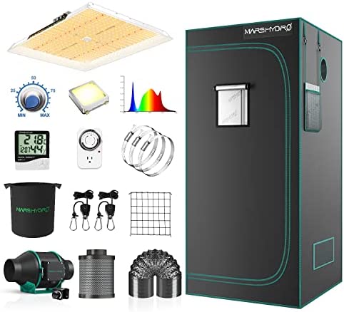 MARS HYDRO 4x4 Grow Tent Kit Complete System TSW2000 Dimmable Light 48"x48"x80" 1680D Hydroponics Growing Tent Indoor Grow Tent Kit with Upgraded 6" Ventilation Kit 684pcs LED 1 hydroponic grow tents