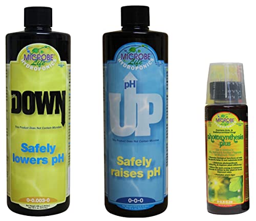 MICROBE Life HYDROPONICS PHPHACP pH Control Kit with pH Up & ph Down Liquid for pH Stability, 16 Ounce Bottles, with 4 Ounce Sample of Premium Photosynthesis Plus Liquid Nutrients 1 hydroponic ph up