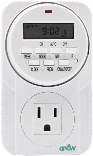 Grow1 Hydroponic 120V Single Outlet Digital Timers for Electrical Outlets, Compatible w/ 110V, 115V & 120V Outlets | Heavy Duty | Perfect for Aquarium Light Timer, Timer for Grow Lights & Reptile Timer. Light timers | Light Timers Programmable Indoor 1 hydroponic pump timer