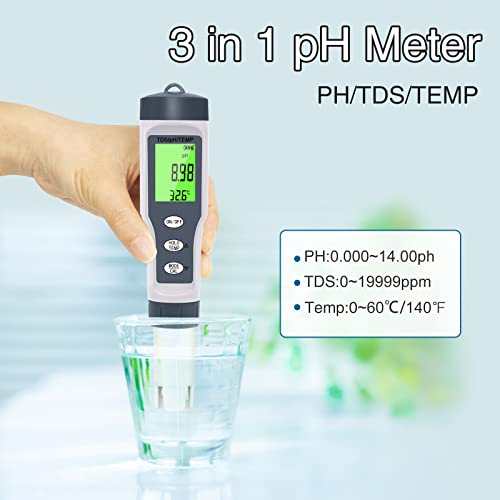 3 in 1 PH Meter with TDS/Temp Meter, TDS Water Tester ±0.05 PH High Accuracy with 0-14 PH Measurement Range for Drinking Water, Aquarium, Hydroponics 5 3 in 1 PH Meter with TDS/Temp Meter, TDS Water Tester ±0.05 PH High Accuracy with 0-14 PH Measurement Range for Drinking Water, Aquarium, Hydroponics - Image 5