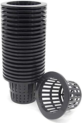 Coolrunner 25 Pack 4 inch Garden Net Cups Pots, Plastic Plant Nursery Pots, Slotted Mesh Wide Lip Round Heavy Duty Net Pot Bucket Basket for Hydroponics(Black) 1 hydroponic pots
