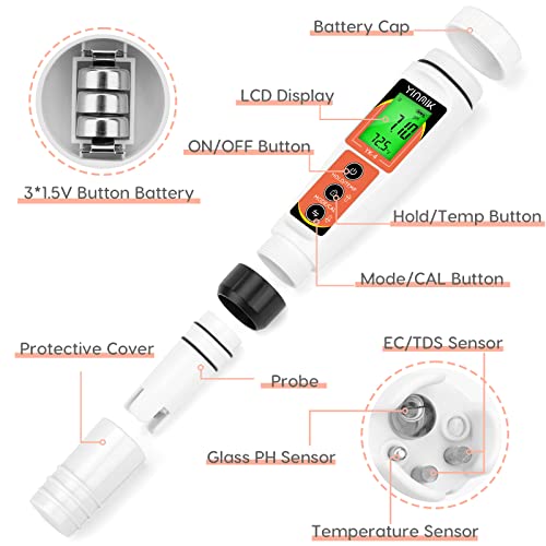 YINMIK PH Meter, Digital 4 in 1 PH EC TDS Temp Meter for Hydroponics 6 YINMIK PH Meter, Digital 4 in 1 PH EC TDS Temp Meter for Hydroponics - Image 6
