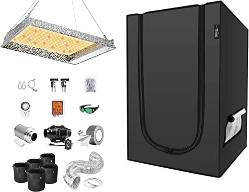 iPower Grow Tent Kit Complete AL600W Full Spectrum LED Plant Light Lamp Indoor Hydroponics 24"x24"x36" Greenhouse Combo with 4" Fan Filter Ventilation, System Setup Package for Veg Flower 1 hydroponic fans and filters