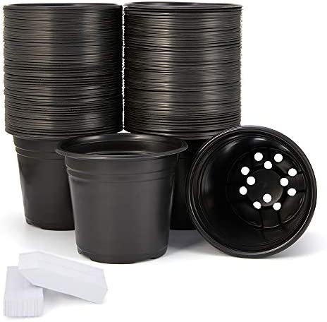 JERIA 100-Pack 0.5 Gallon Plant Nursery Pots, Plastic Pots for Flower Seedling, Flower Plant Container Seed Starting Pot, Come with 100 Pcs Plant Labels 1 plant pots