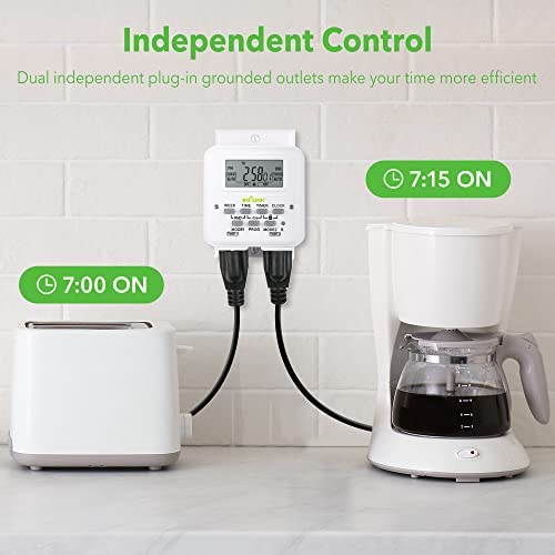 BN-LINK 7 Day Heavy Duty Digital Programmable Timer Outlet - Dual Electrical Outlet Timer 2 Independently Plug-in Grounded Outlets Switch 8 ON/Off Programs 3 Prong Timer for Light Lamp Fan 15A/1875W 2 BN-LINK 7 Day Heavy Duty Digital Programmable Timer Outlet - Dual Electrical Outlet Timer 2 Independently Plug-in Grounded Outlets Switch 8 ON/Off Programs 3 Prong Timer for Light Lamp Fan 15A/1875W - Image 2