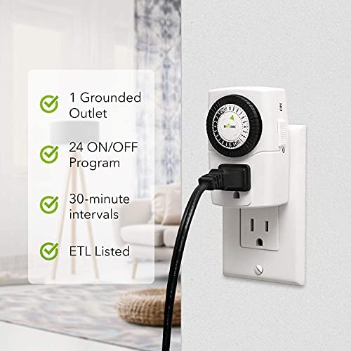BN-LINK BND-60/U47 Indoor Mini 24-Hour Mechanical Outlet Timer, 3-Prong, 2-Pack 2 BN-LINK BND-60/U47 Indoor Mini 24-Hour Mechanical Outlet Timer, 3-Prong, 2-Pack - Image 2