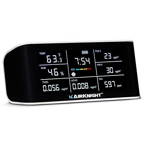 AirKnight 9-in-1 Indoor Air Quality Monitor Indoor Portable CO2 Monitor | VOC Sensor | Formaldehyde Detector AQI PM2.5 + 4 More Home Monitoring | Air Quality Tester - Confined Space Clean Air Monitor 1 hydroponic co2 monitor
