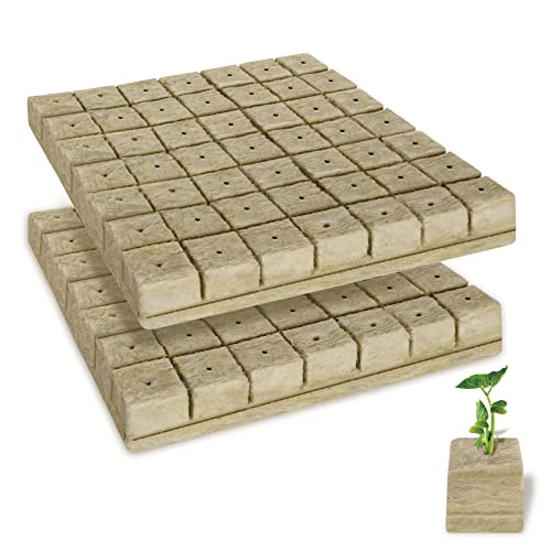 Jowlawn 1.5" Rockwool Cubes for Hydroponics - 2 Sheets Rockwool Grow Cubes for Rooting, Cuttings, Clone Plants, Starting Seeds, Ideal Rockwool for Hydroponic Growing (98 Plugs in Total) 1 hydroponic rockwool