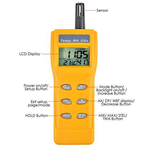 CO2 Meter Air Quality Monitor Handheld CO2 Monitor 0~9999ppm Measurement Carbon Dioxide Temperature Humidity Detector NDIR Sensor Indoor Outdoor Air Quality Tester 5 CO2 Meter Air Quality Monitor Handheld CO2 Monitor 0~9999ppm Measurement Carbon Dioxide Temperature Humidity Detector NDIR Sensor Indoor Outdoor Air Quality Tester - Image 5