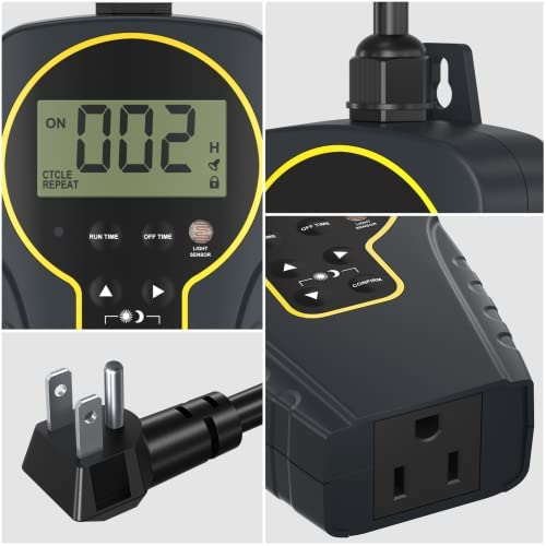 NEARPOW Outdoor Timer with Light Sensor, Electrical Outlets Waterproof, Programmable Countdown Timer, Dawn to Dusk Sensor, for Pool Pumps, Lights, Home, Garden Etc. 1875W/125V 3 NEARPOW Outdoor Timer with Light Sensor, Electrical Outlets Waterproof, Programmable Countdown Timer, Dawn to Dusk Sensor, for Pool Pumps, Lights, Home, Garden Etc. 1875W/125V - Image 3