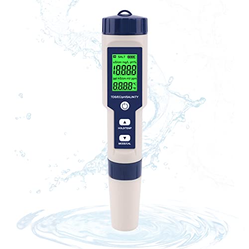 PH Meter,Water Tester 5 in 1 PH/TDS/Salinity/Temp&EC Meter,PH Meter for Water,IP67 Waterproof PH Pen,PPM Meter with Backlit,Salinity Tester for Saltwater Aquarium,Swimming Pool&Seawater. 1 hydroponic ph test kit