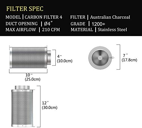 Vanleno 4inch Carbon Filter Odor Control with Australia Virgin Charcoal Two Prefilter 1 Pair Rope Hanger Included for Inline Duct Fan, Grow Tent, Hydroponics, Odor Scrubber 3 Vanleno 4inch Carbon Filter Odor Control with Australia Virgin Charcoal Two Prefilter 1 Pair Rope Hanger Included for Inline Duct Fan, Grow Tent, Hydroponics, Odor Scrubber - Image 3