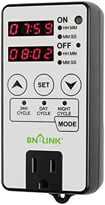 BN-LINK Timer Outlet Short Period Repeat Cycle Intermittent Digital Timer, Interval Timer - Day, Night, or 24 Hour Operation, Programmable Plug-in Timer for Appliances Electrical Outlets 15A/1875W 1 hydroponic timer