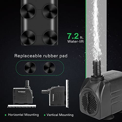 VIVOSUN 480GPH Submersible Pump(1800L/H, 25W), Ultra Quiet Water Pump with 7.2ft High Lift, Fountain Pump with 5ft Power Cord 3 VIVOSUN 480GPH Submersible Pump(1800L/H, 25W), Ultra Quiet Water Pump with 7.2ft High Lift, Fountain Pump with 5ft Power Cord - Image 3