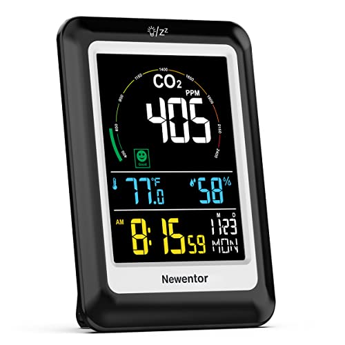 Newentor CO2 Monitor, Carbon Dioxide Detector, Large Display CO2 Meter with Voice Alert, Indoor Air Quality Monitor, Temperature Humidity Sensor, Alarm Clock for Home, RV, Office, School, 400-5000ppm 1 hydroponic co2 monitor