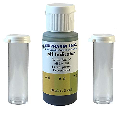 Wide Range pH Indicator Solution: 30 mL Plus 2 Empty Capped Sample Vials — Includes Easy to Read 0.5 pH Increment Color Chart 1 hydroponic ph test kit