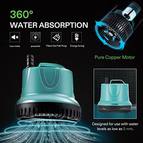 VIVOSUN 660GPH 40W Submersible Pump for Fish Tank, Pond, Aquarium, Hydroponic Systems with 5ft Power Cord and 4 Nozzles 4 VIVOSUN 660GPH 40W Submersible Pump for Fish Tank, Pond, Aquarium, Hydroponic Systems with 5ft Power Cord and 4 Nozzles - Image 4
