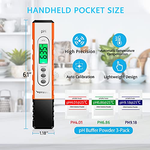 VIVOSUN PH Meter Digital PH Tester Pen 0.01 High Accuracy Water Quality Tester with 0-14 PH Measurement Range for Hydroponics, Household Drinking, Pool and Aquarium, with ATC, Orange 6 VIVOSUN PH Meter Digital PH Tester Pen 0.01 High Accuracy Water Quality Tester with 0-14 PH Measurement Range for Hydroponics, Household Drinking, Pool and Aquarium, with ATC, Orange - Image 6