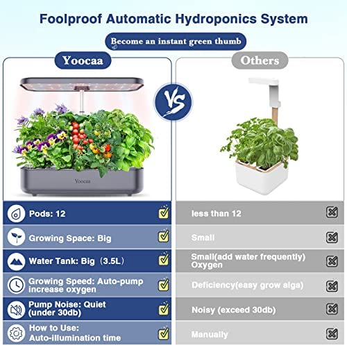 Yoocaa 12 Hydroponics Growing System, Indoor Herb Garden with LED Light, Up to 19.4'' Height Adjustable Indoor Gardening System, Gardening Gifts for Women Mom(Grey) 6 Yoocaa 12 Hydroponics Growing System, Indoor Herb Garden with LED Light, Up to 19.4'' Height Adjustable Indoor Gardening System, Gardening Gifts for Women Mom(Grey) - Image 6