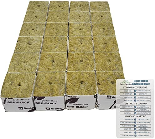Grodan Rockwool Starter Mini-Blocks | 2" Blocks - Pack of 24 | + Twin Canaries Chart 1 hydroponic rockwool