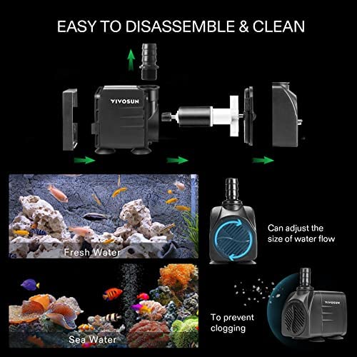 VIVOSUN 480GPH Submersible Pump(1800L/H, 25W), Ultra Quiet Water Pump with 7.2ft High Lift, Fountain Pump with 5ft Power Cord 5 VIVOSUN 480GPH Submersible Pump(1800L/H, 25W), Ultra Quiet Water Pump with 7.2ft High Lift, Fountain Pump with 5ft Power Cord - Image 5